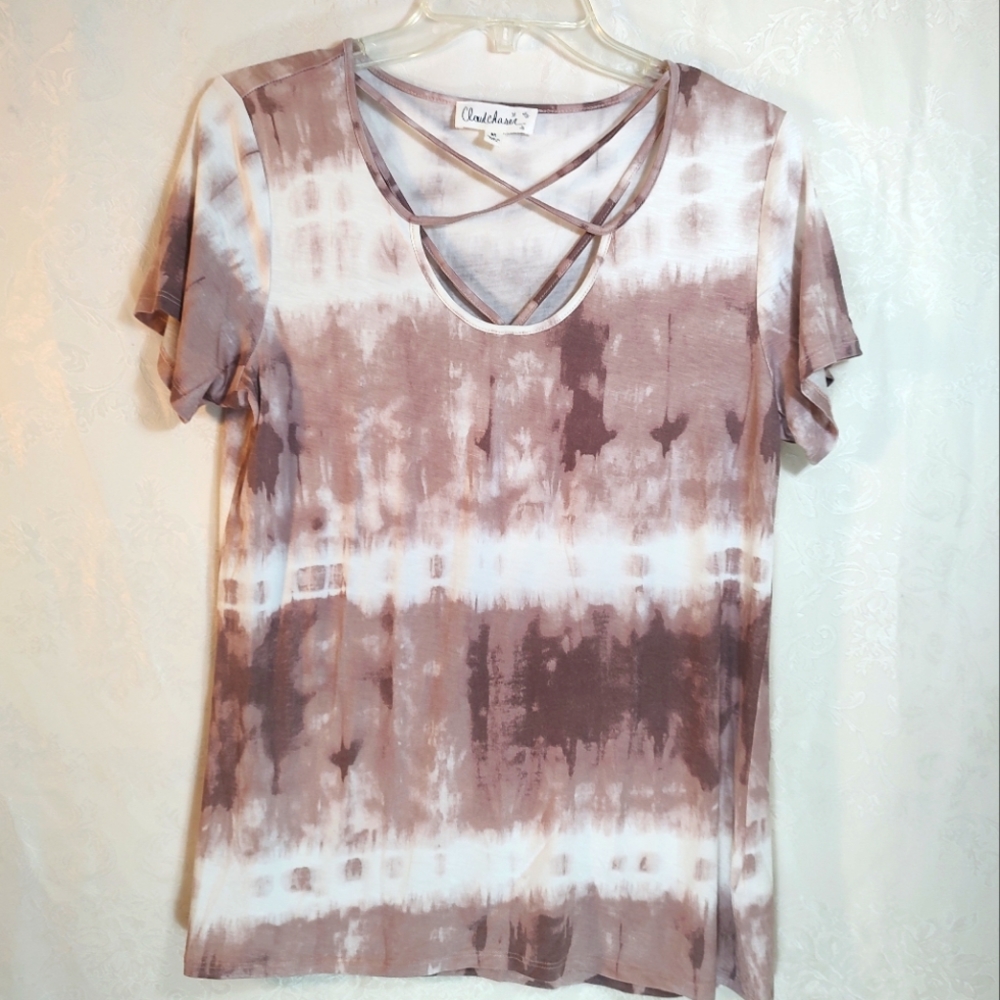 Cloudchaser blush and white tie-dyed tunic women's M  #581